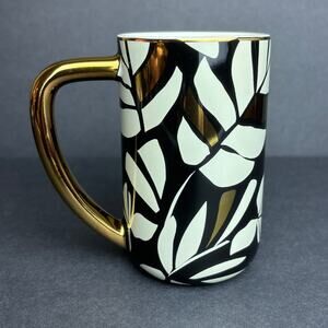TABITHA BROWN Stoneware Gold Palm Mug Black Beige Gold 16 oz